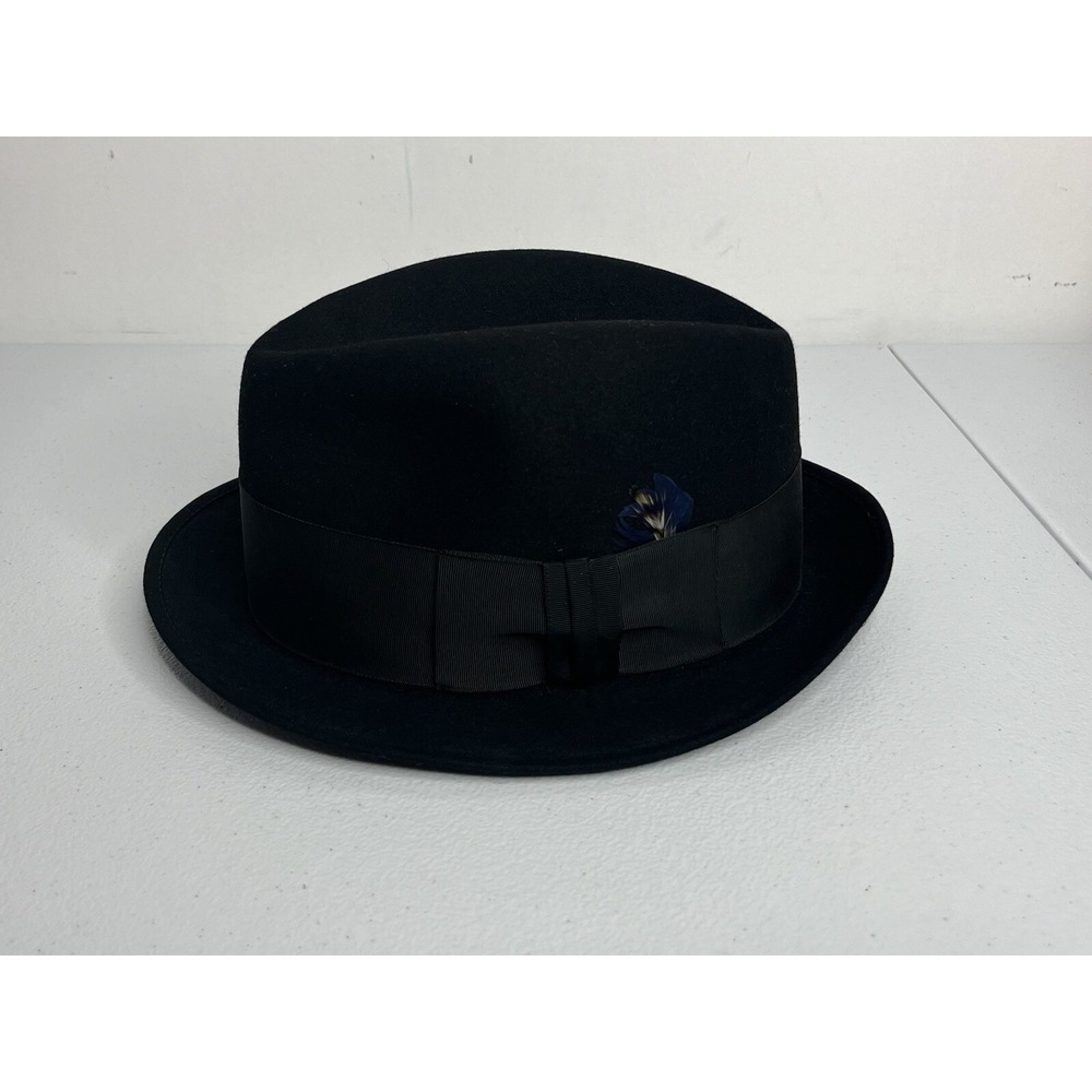 Vtg Royal‎ Stetson Black Fedora Hat With Feather Size Long Oval 7 - Picture 13 of 16